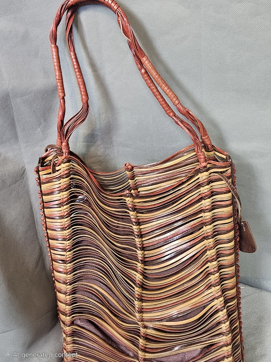 Vintage Handbags - Vintage Boho Woven Multi-Color Leather Women's Shoulder Bag